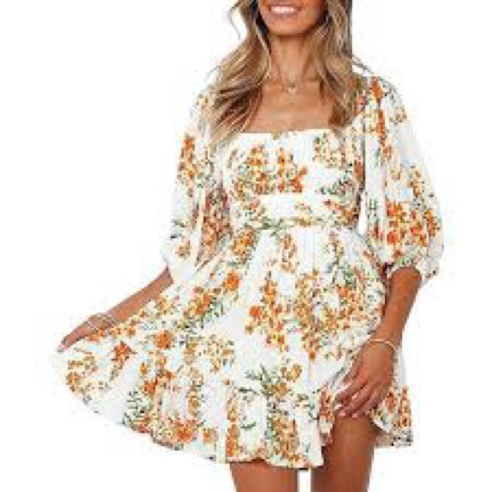 Floral White and Orange Dress